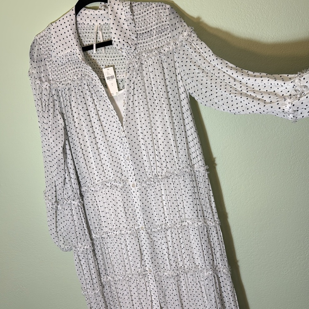 Anthropologie Long-Sleeve Smocked Tiered Maxi Dress S polka dot - Picture 10 of 13